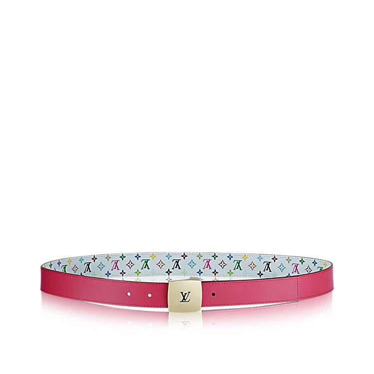 LOUIS VUITTON LV 35 MM BELT MULTICOLOR WHITE MIX LIGHT PINK MONOGRAM CALFSKIN GOLD HARDWARE