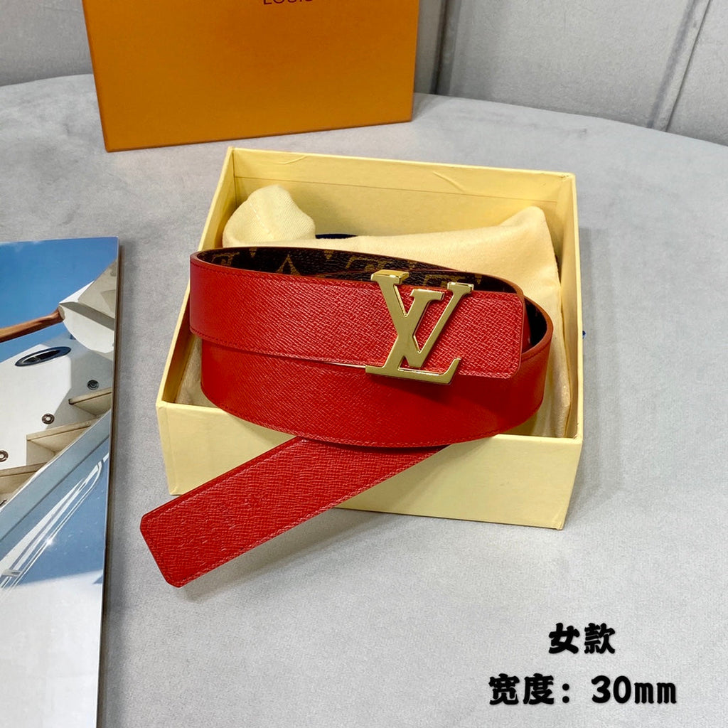 LOUIS VUITTON LV FLOWERGRAM 30MM REVERSIBLE BELT IN CHERRY RED CALFSKIN GOLD HARDWARE