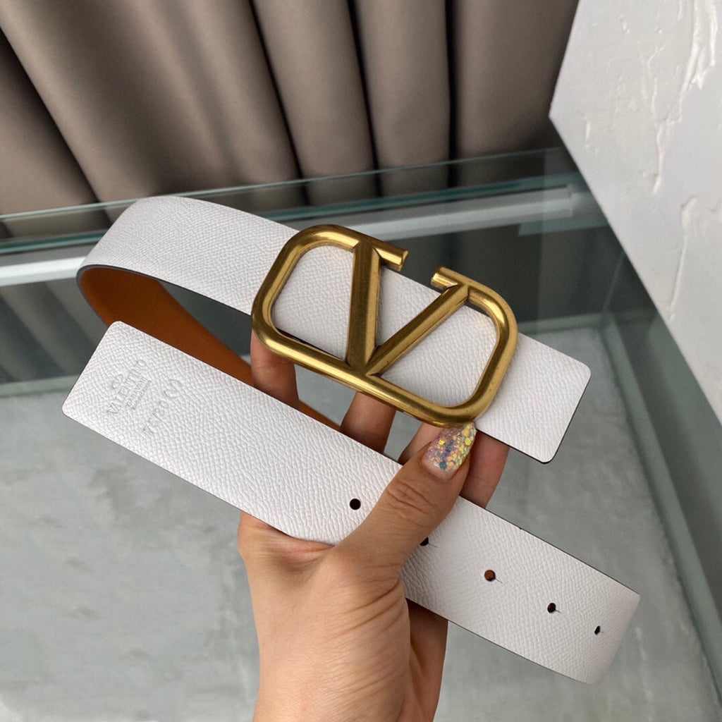 VALENTINO REVERSIBLE VLOGO SIGNATURE BELT IN GLOSSY TAN WHITE CALFSKIN GHW 40 MM