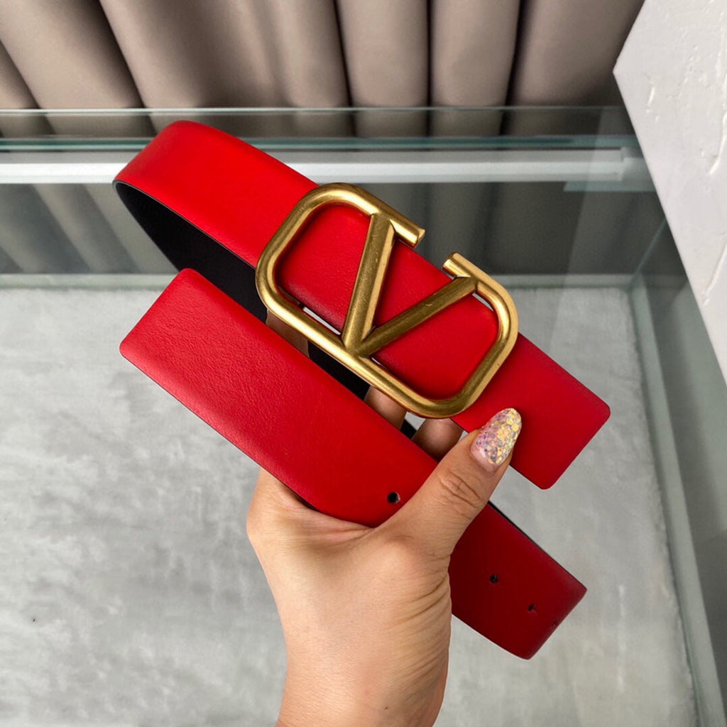VALENTINO REVERSIBLE VLOGO SIGNATURE BELT IN GLOSSY RED BLACK CALFSKIN GHW 40 MM