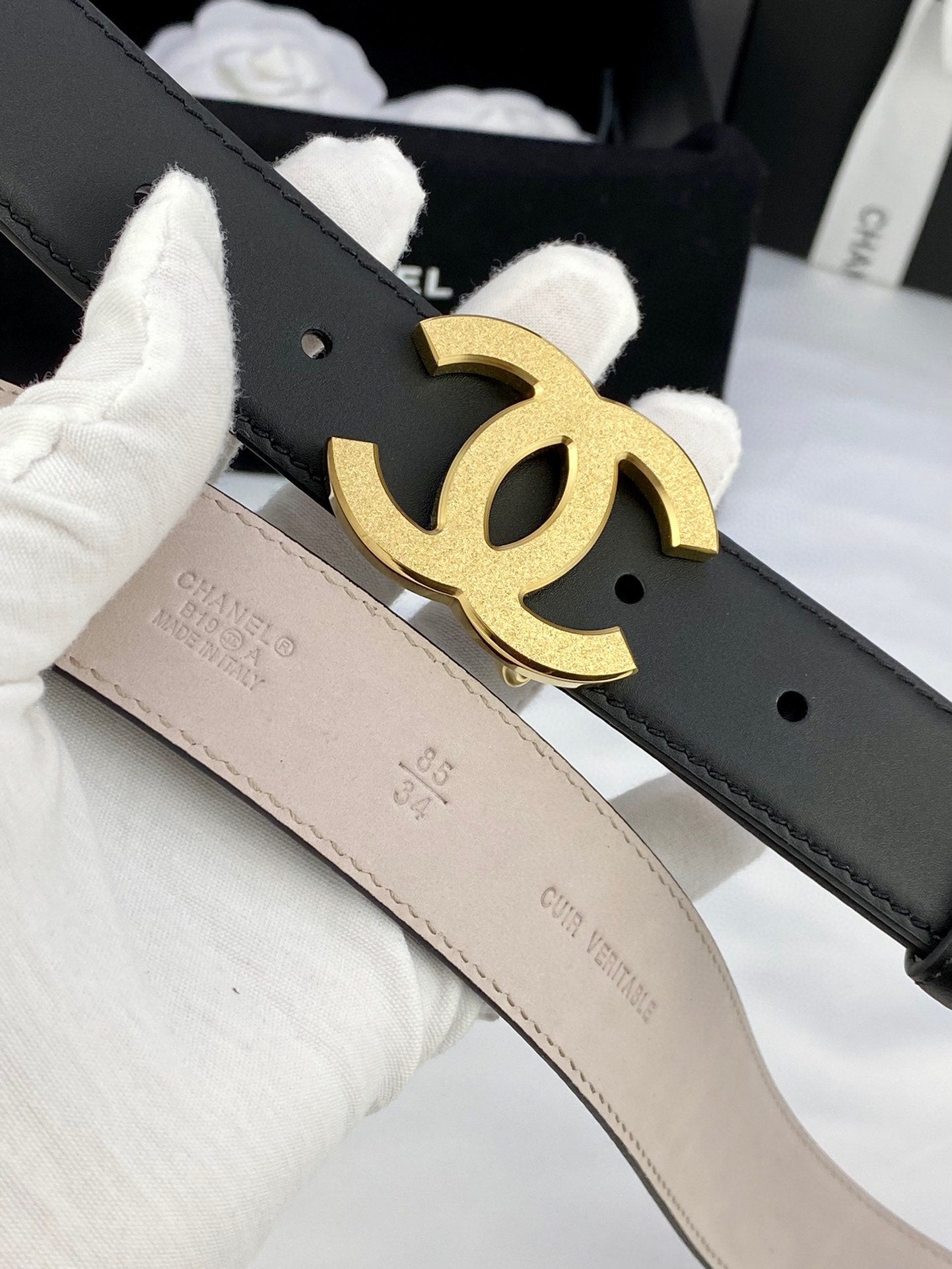 CHANEL DOUBLE C BELT 30MM IN BLACK CALFSKIN METAL BUCKLE