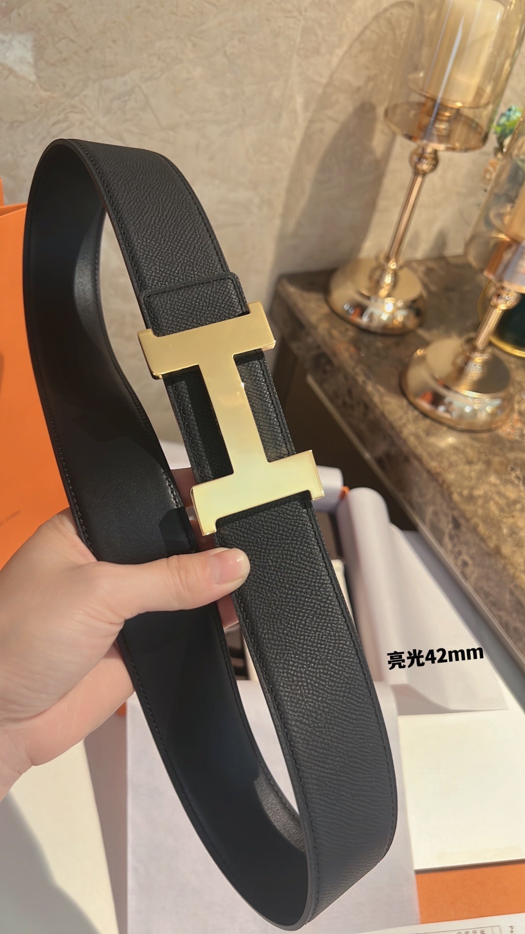 HERMES CONSTANCE BELT BUCKLE & REVERSIBLE BLACK LEATHER STRAP 42MM GOLD HARDWARE