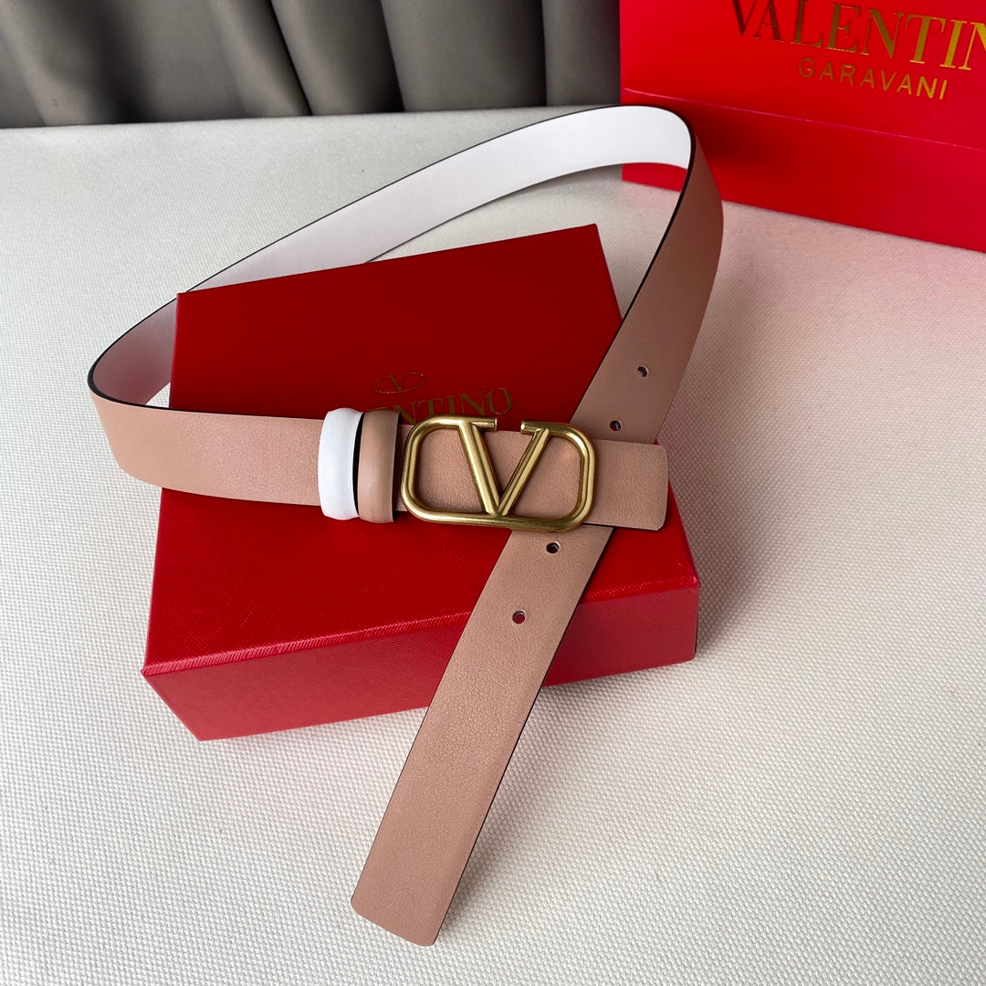 VALENTINO REVERSIBLE VLOGO SIGNATURE BELT IN GLOSSY BEIGE WHITE CALFSKIN GHW 30 MM