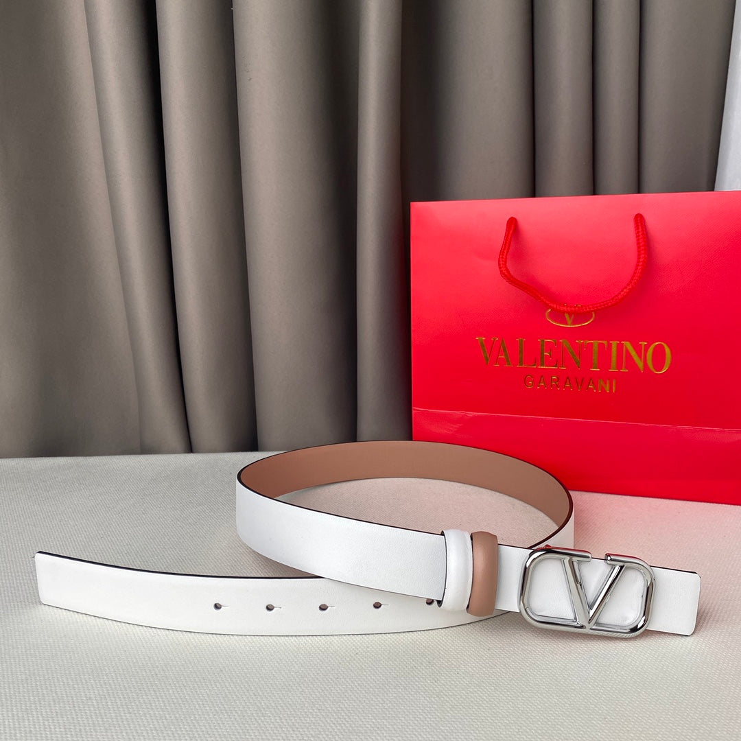 VALENTINO REVERSIBLE VLOGO SIGNATURE BELT IN GLOSSY BEIGE WHITE CALFSKIN SHW 30 MM