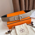 HERMES ITHAQUE BELT SILVER BUCKLE & REVERSIBLE CAMEL BROWN AND BLACK LEATHER STRAP 38MM