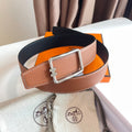 HERMES TUBE H BELT BUCKLE & REVERSIBLE BLACK AND CINNAMON BROWN LEATHER STRAP 38MM SILVER  HARDWARE