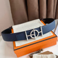 HERMES ULYSSE BELT BUCKLE & REVERSIBLE NAVY BLUE LEATHER STRAP 38MM SILVER HARDWARE