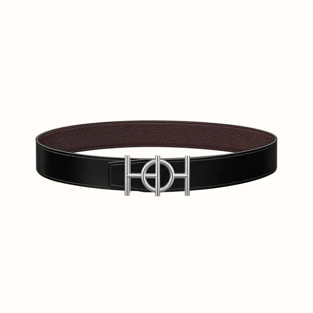 HERMES ULYSSE BELT BUCKLE & REVERSIBLE CHOCOLATE BROWN LEATHER STRAP 38MM SILVER HARDWARE
