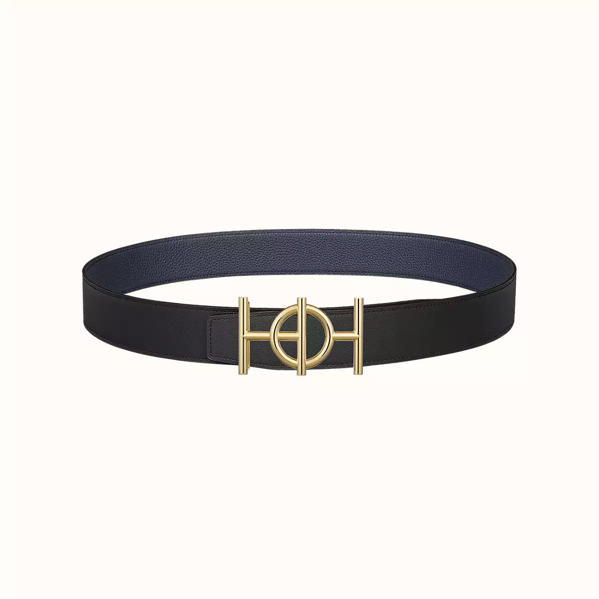HERMES ULYSSE BELT BUCKLE & REVERSIBLE NAVY BLUE LEATHER STRAP 38MM GOLD HARDWARE