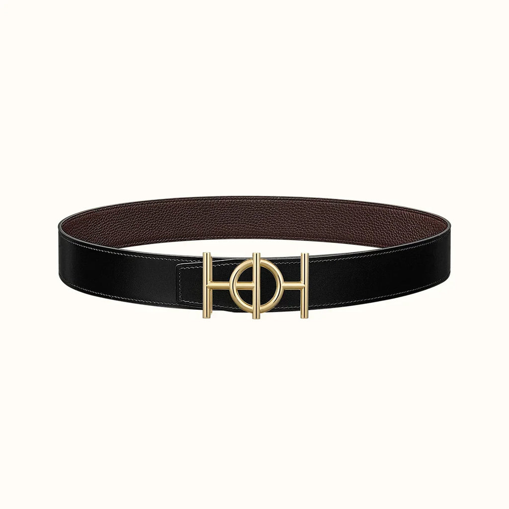 HERMES ULYSSE BELT BUCKLE & REVERSIBLE CHOCOLATE BROWN LEATHER STRAP 38MM GOLD HARDWARE