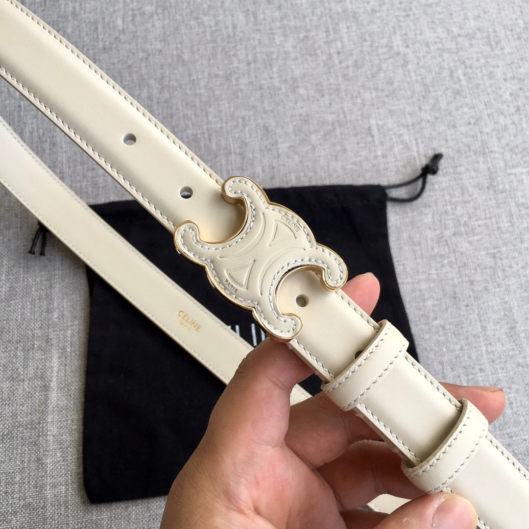 CELINE Medium Cuir Triomphe Belt 25mm White Calfskin