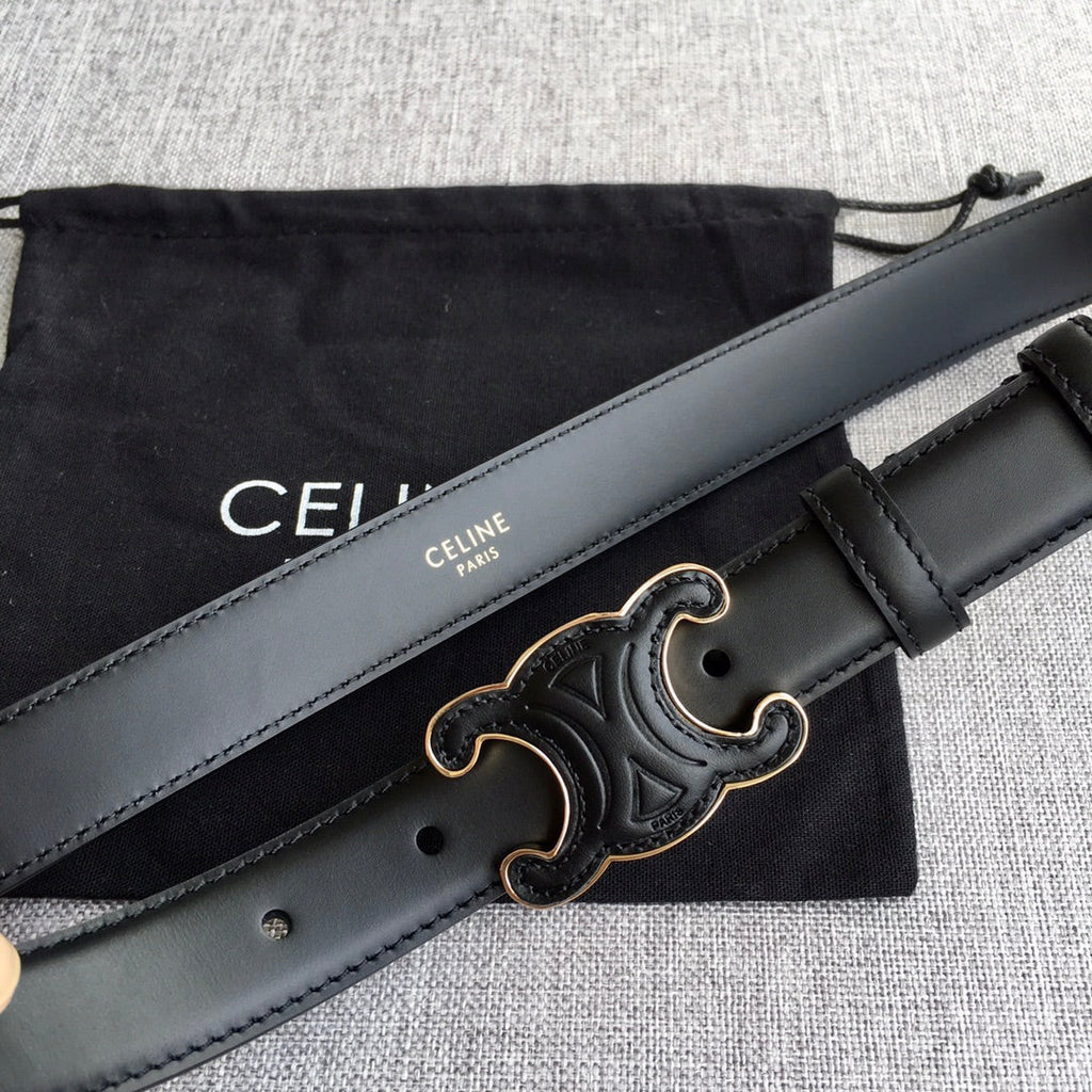 CELINE Medium Cuir Triomphe Belt 25mm Black Calfskin