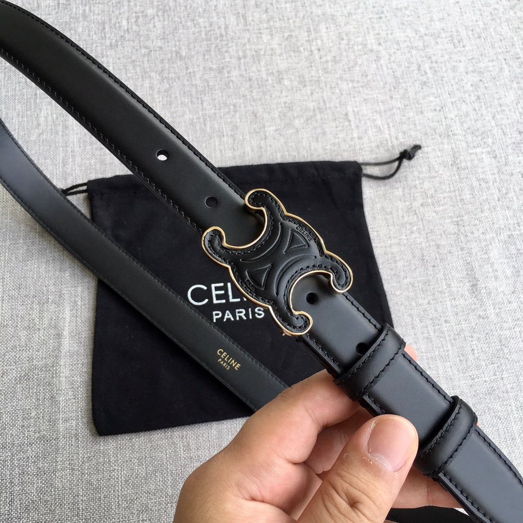 CELINE Medium Cuir Triomphe Belt 25mm Black Calfskin