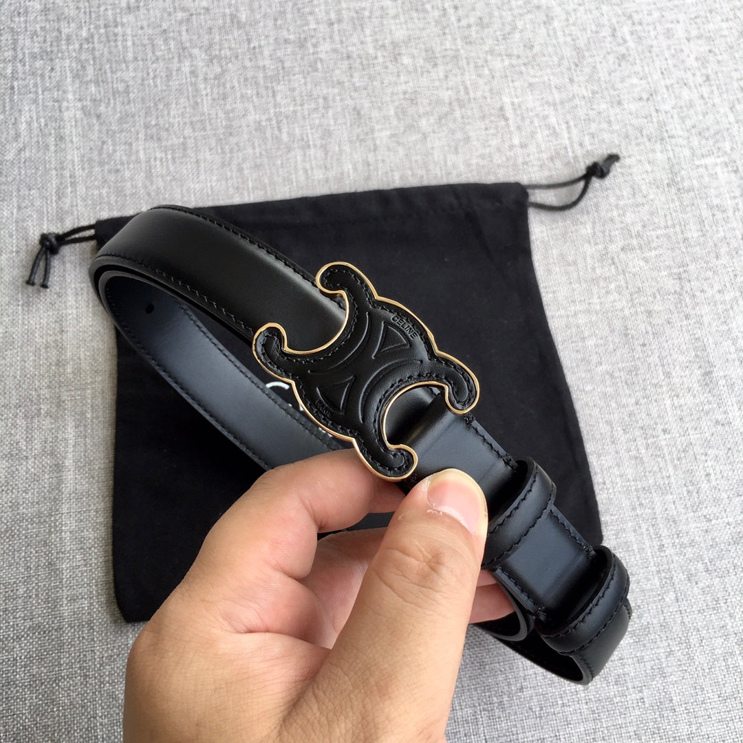 CELINE Medium Cuir Triomphe Belt 25mm Black Calfskin