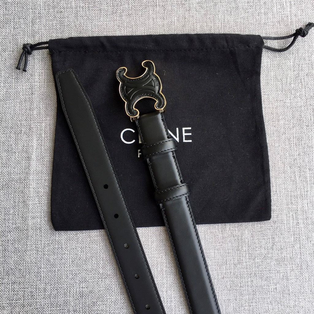 CELINE Medium Cuir Triomphe Belt 25mm Black Calfskin