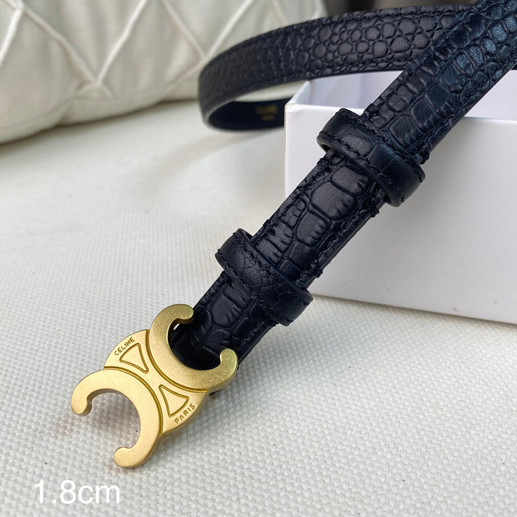 CELINE CL Belt 18mm Black Crocodile Embossed Calfskin Ghw