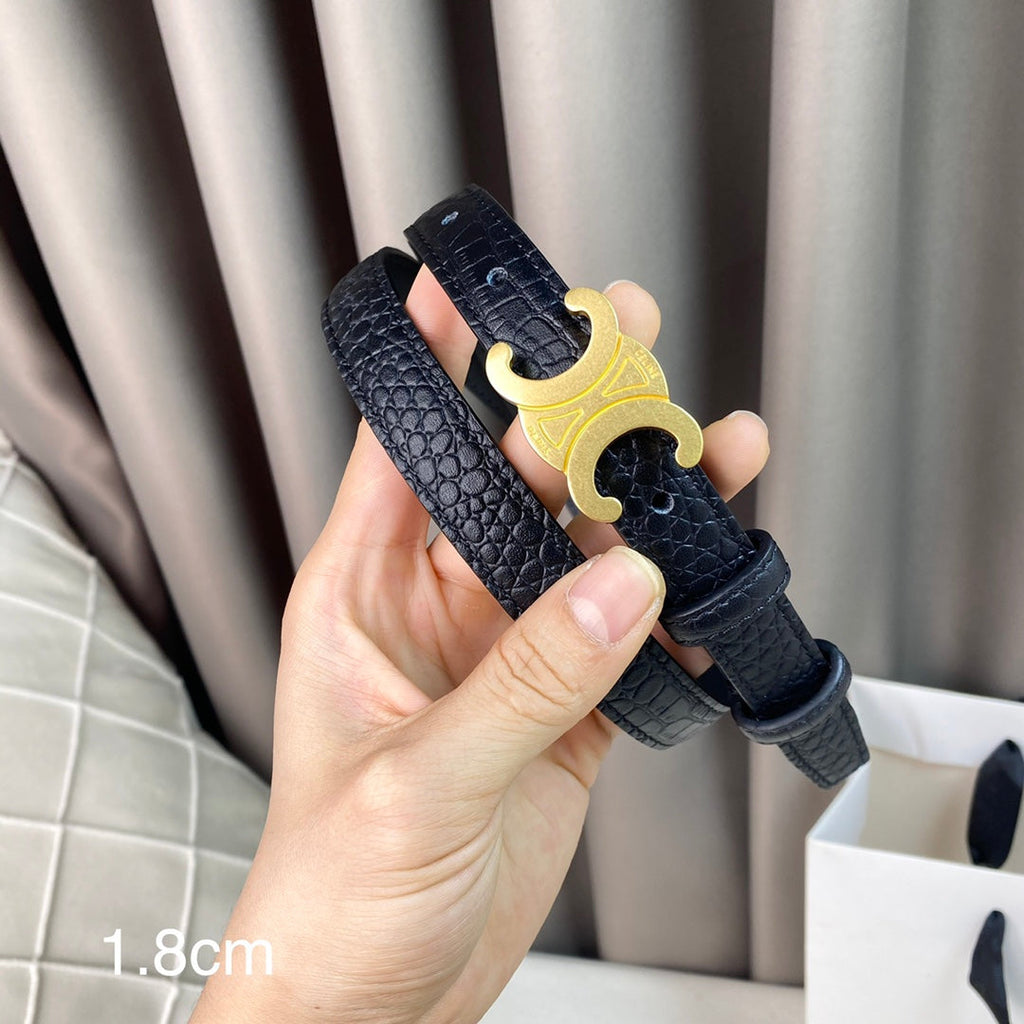 CELINE CL Belt 18mm Black Crocodile Embossed Calfskin Ghw