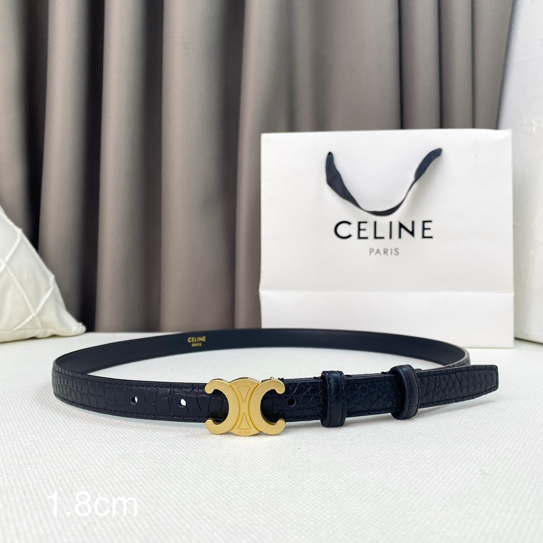 CELINE CL Belt 18mm Black Crocodile Embossed Calfskin Ghw