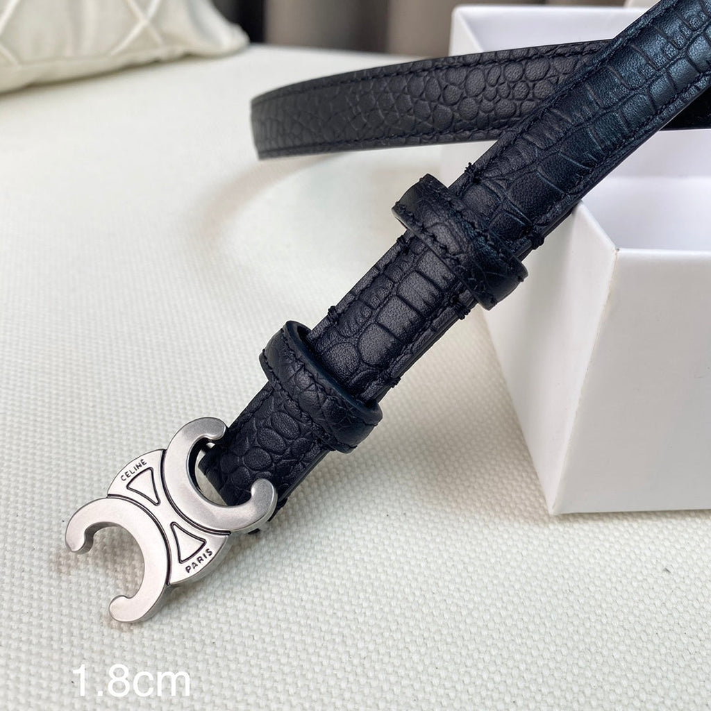 CELINE CL Belt 18mm Black Crocodile Embossed Calfskin Shw