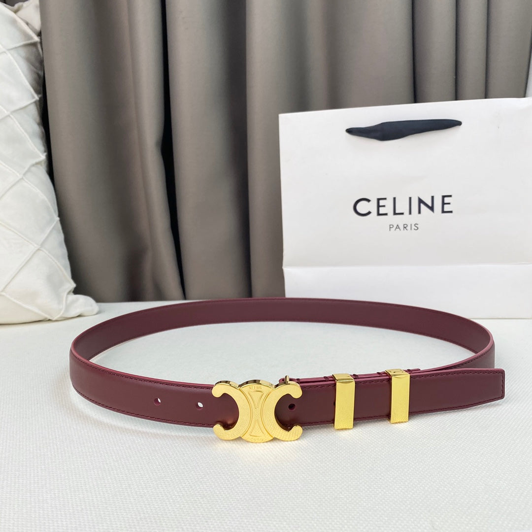 CELINE Medium Triomphe Belt 25mm Wine Calfskin Gold Loop Ghw