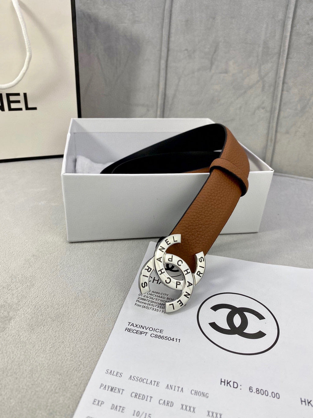 CHANEL 30MM BELT IN BRONZE BROWN SMOOTH CALFSKIN WITH SILVER HARDWARE
