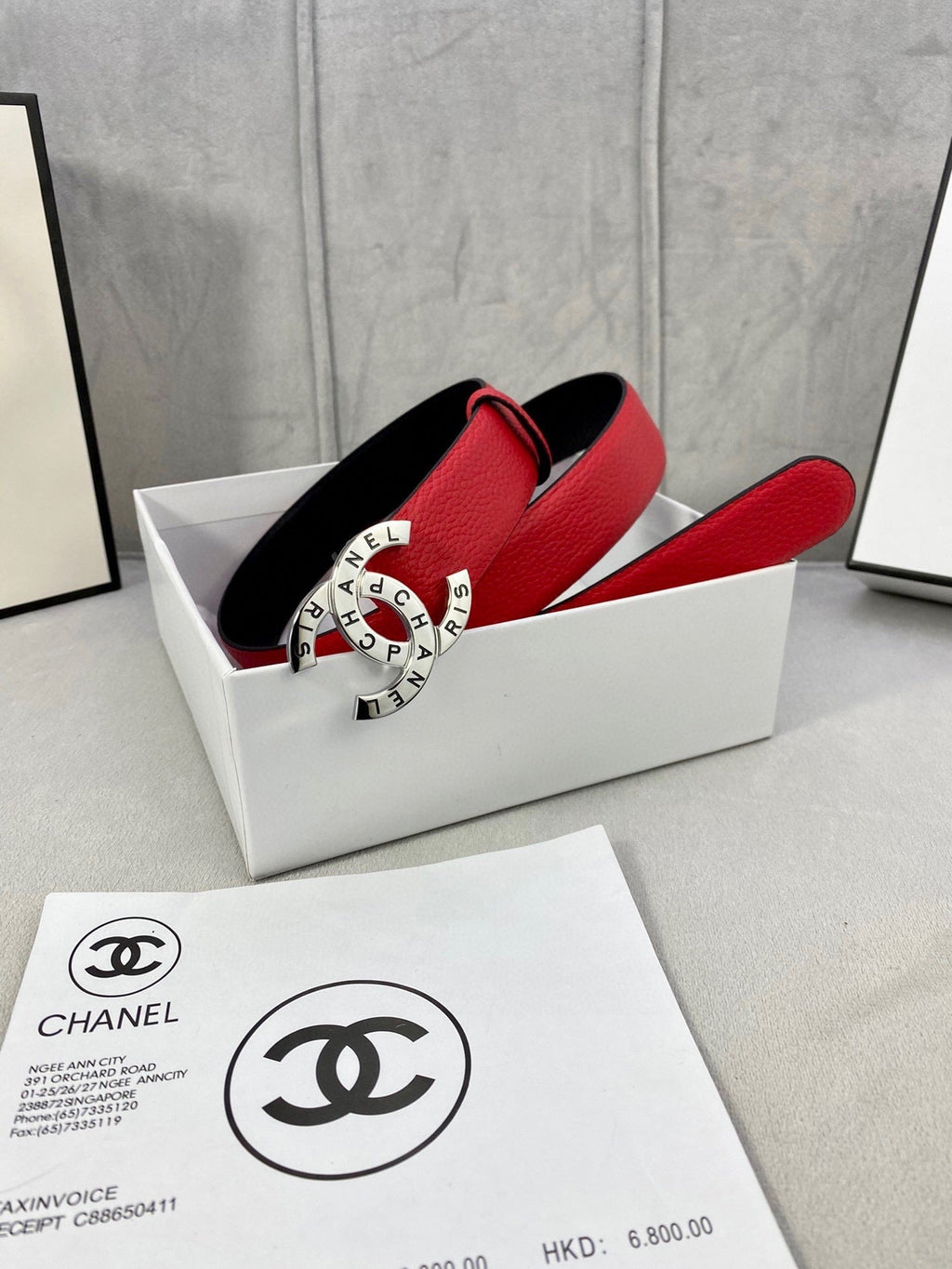 CHANEL 30MM BELT IN CHERRY RED SMOOTH CALFSKIN WITH SILVER HARDWARE