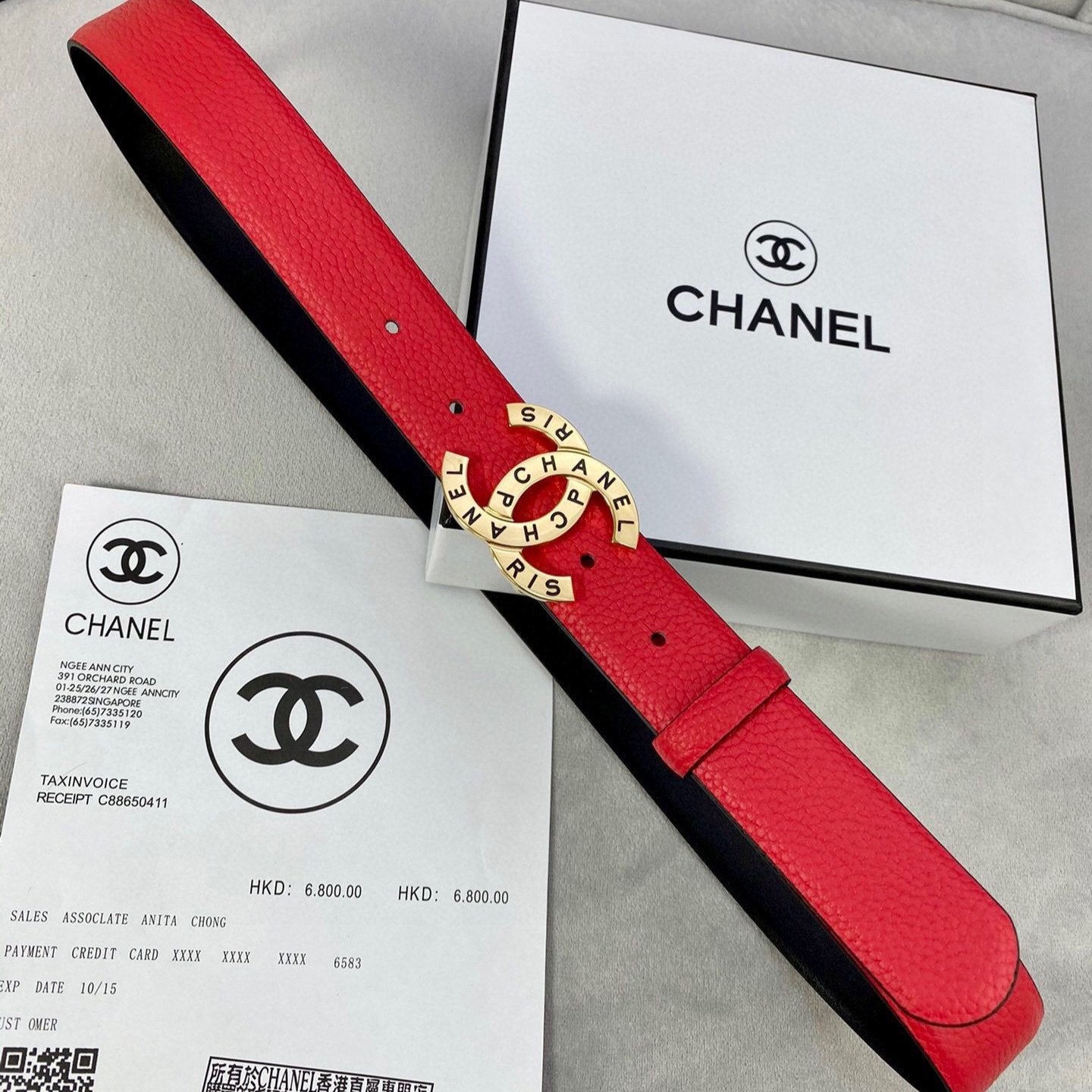CHANEL 30MM BELT IN CHERRY RED SMOOTH CALFSKIN WITH GOLD HARDWARE