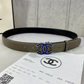 CHANEL 30MM BELT IN MOCHA BROWN GRAINED CALFSKIN WITH NAVY BLUE LOGO