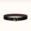 HERMES BOUCLE BELT BUCKLE & REVERSIBLE CHOCOLATE BROWN AND BLACK LEATHER STRAP 38MM GOLD HARDWARE
