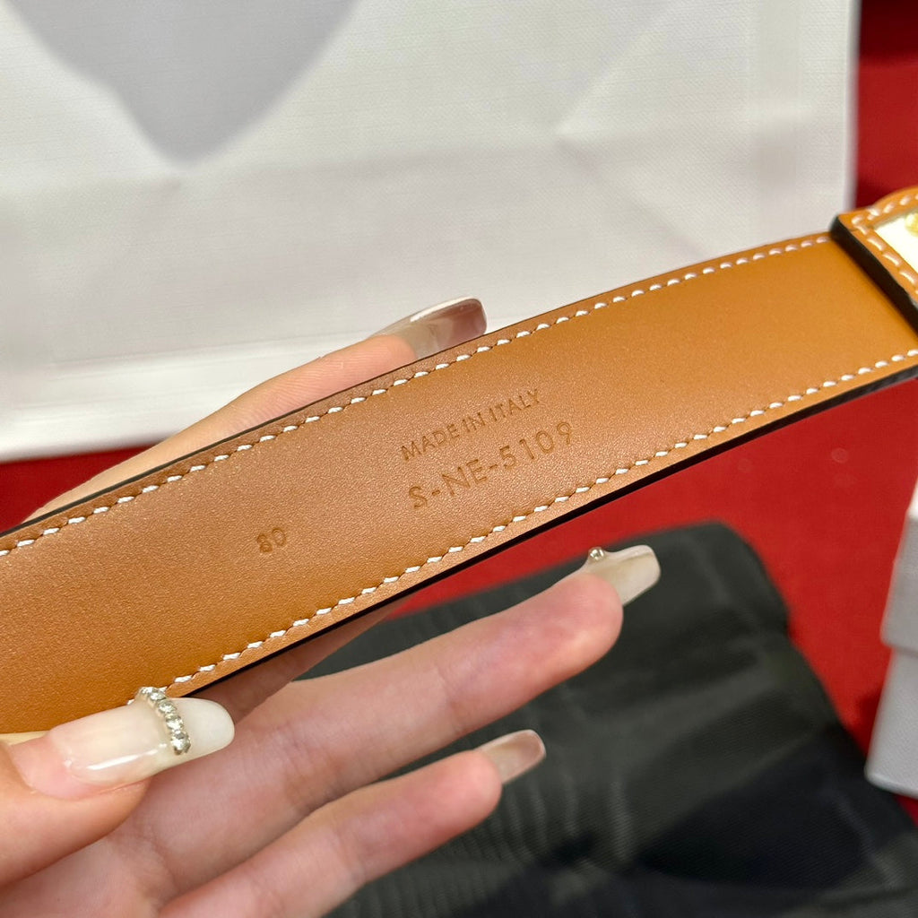 CELINE BELT 25MM IN WHITE AND BROWN CALFSKIN WITH LOGO PRINT AND GOLD BUCKLE