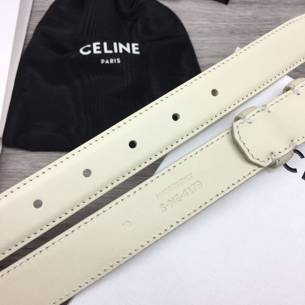CELINE CL MEDIUM 25 MM TRIOMPHE BELT IN WHITE LEATHER GOLD HARDWARE