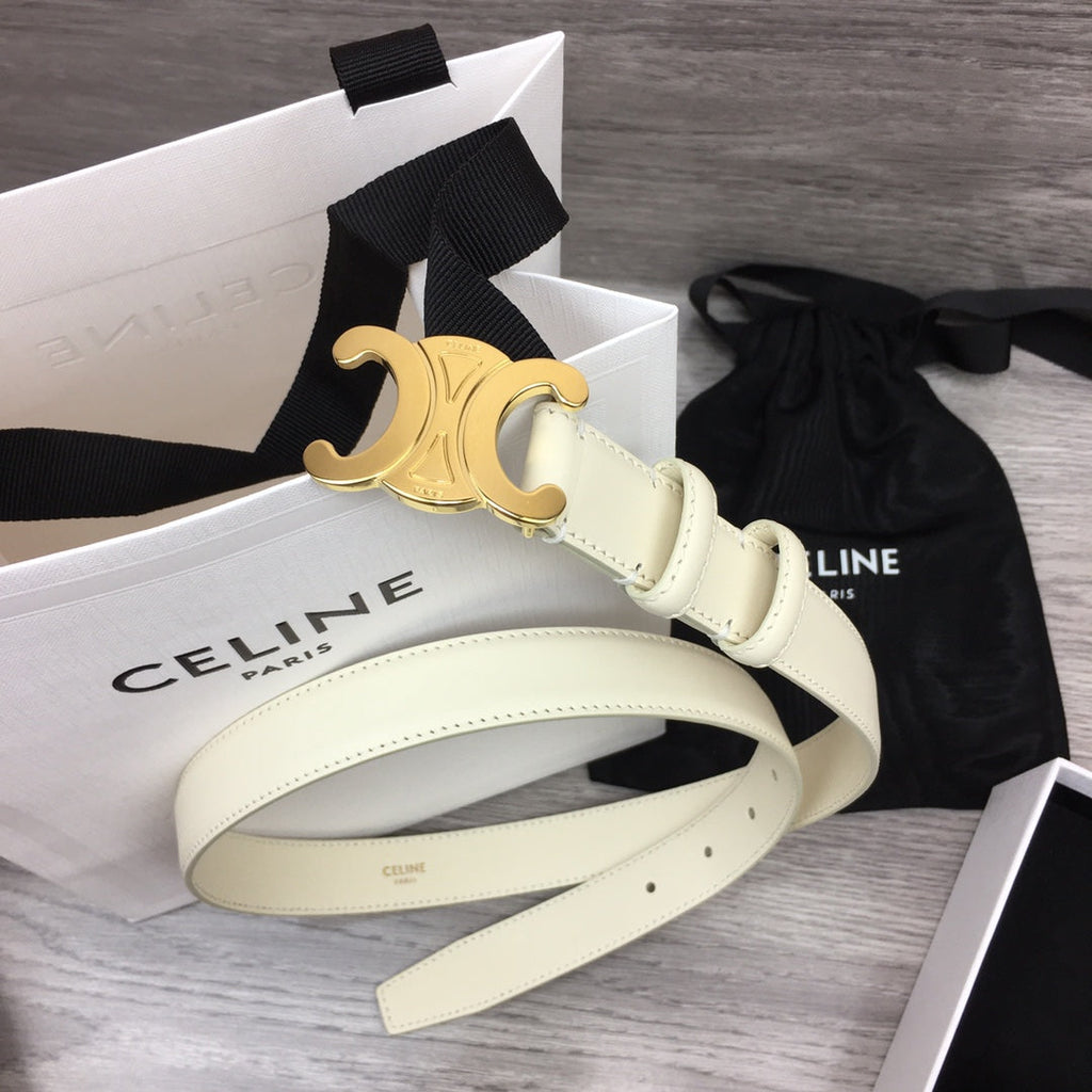 CELINE CL MEDIUM 25 MM TRIOMPHE BELT IN WHITE LEATHER GOLD HARDWARE