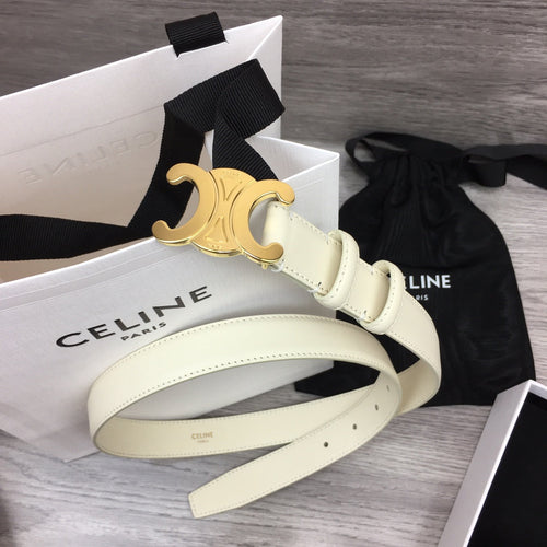 CELINE CL MEDIUM 25 MM TRIOMPHE BELT IN WHITE LEATHER GOLD HARDWARE