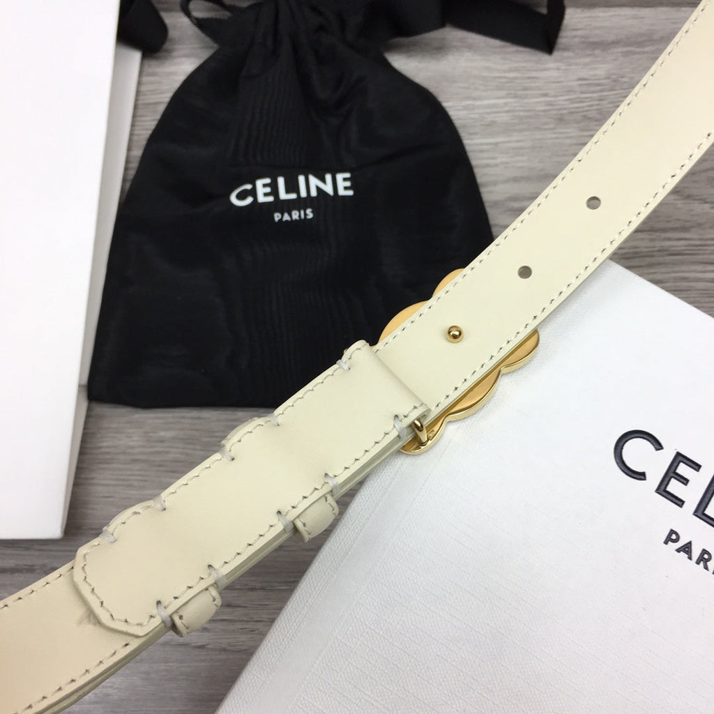 CELINE CL MEDIUM 25 MM TRIOMPHE BELT IN WHITE LEATHER GOLD HARDWARE
