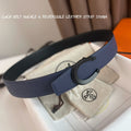 HERMES LUCK BELT BUCKLE & REVERSIBLE AEGEAN BLUE AND BLACK LEATHER STRAP 38MM BLACK HARDWARE