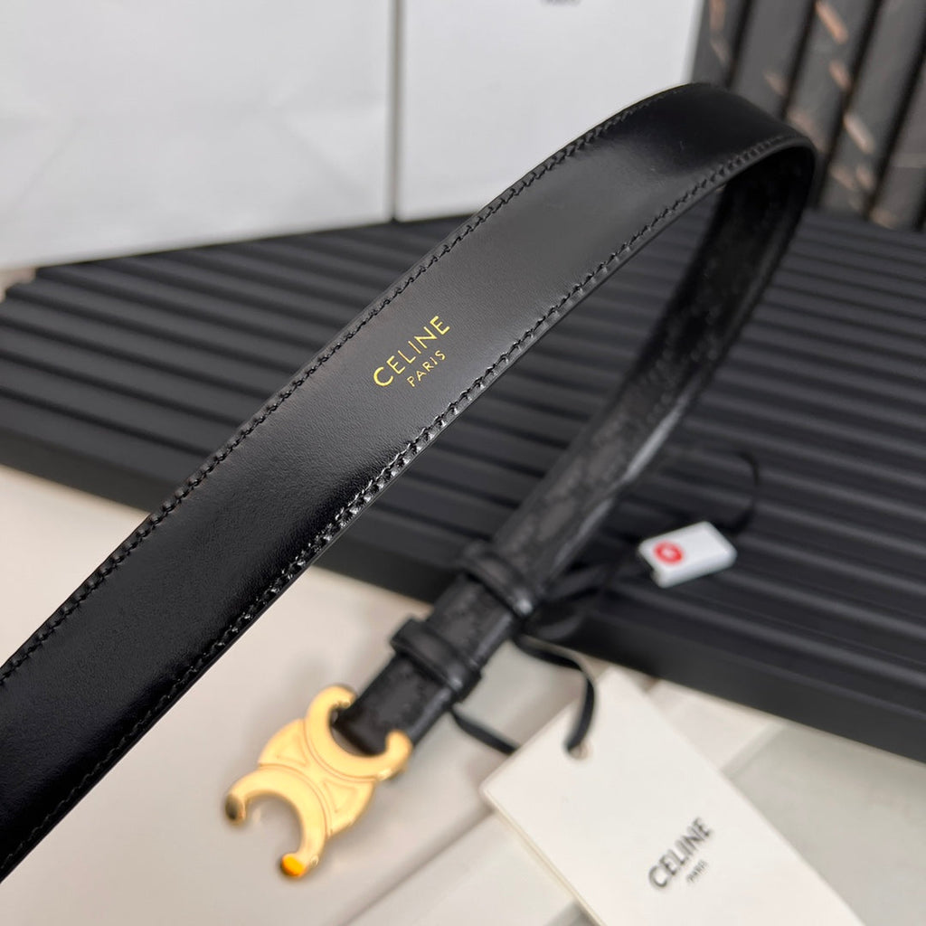 CELINE CL TRIOMPHE 25 MM BELT IN BLACK CALFSKIN GOLD HARDWARE