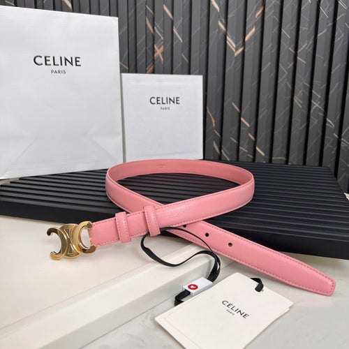 CELINE CL TRIOMPHE 25 MM BELT IN BLUSH PINK CALFSKIN GOLD HARDWARE