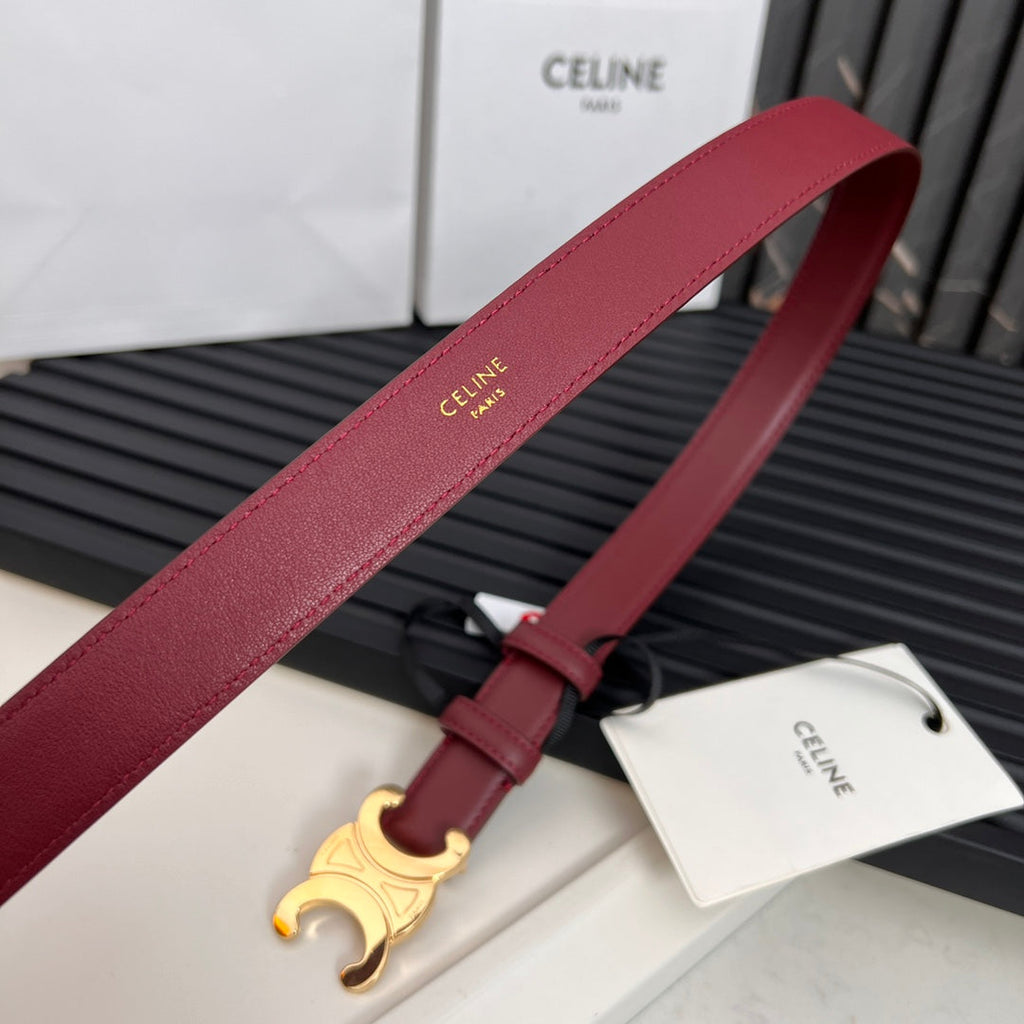CELINE CL TRIOMPHE 25 MM BELT IN CURRANT RED CALFSKIN GOLD HARDWARE