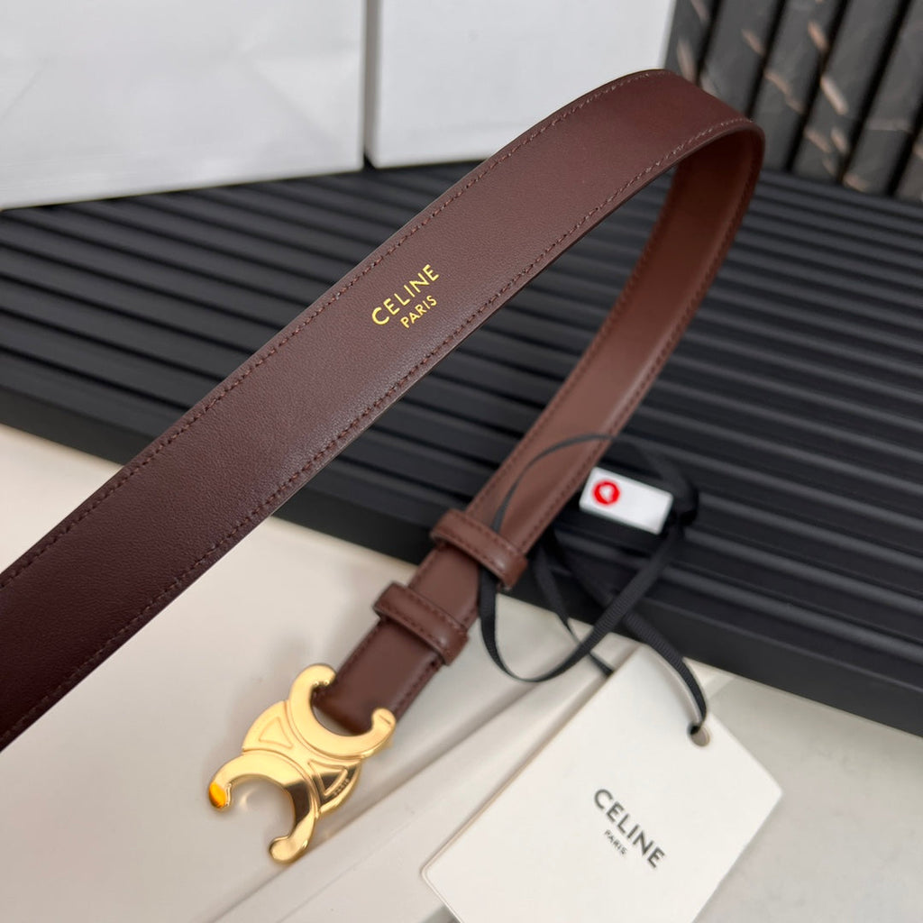 CELINE CL TRIOMPHE 25 MM BELT IN PENNY BROWN CALFSKIN GOLD HARDWARE