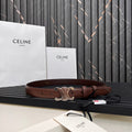CELINE TRIOMPHE 25 MM BELT IN DARK BROWN CALFSKIN SILVER HARDWARE