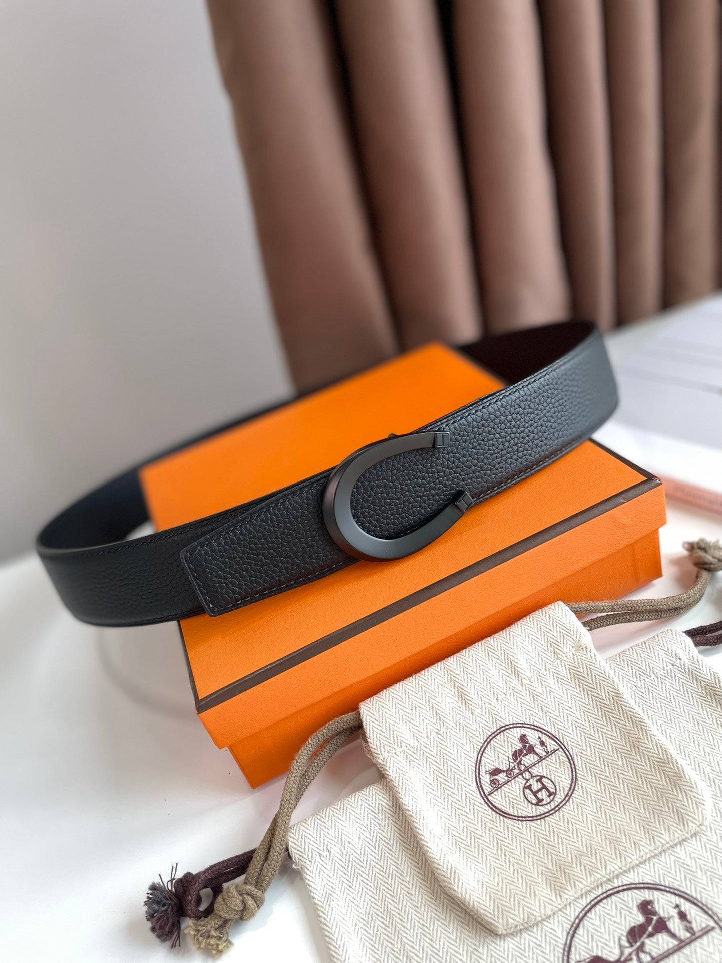 HERMES LUCK BELT BUCKLE & REVERSIBLE BLACK LEATHER STRAP 38MM BLACK HARDWARE