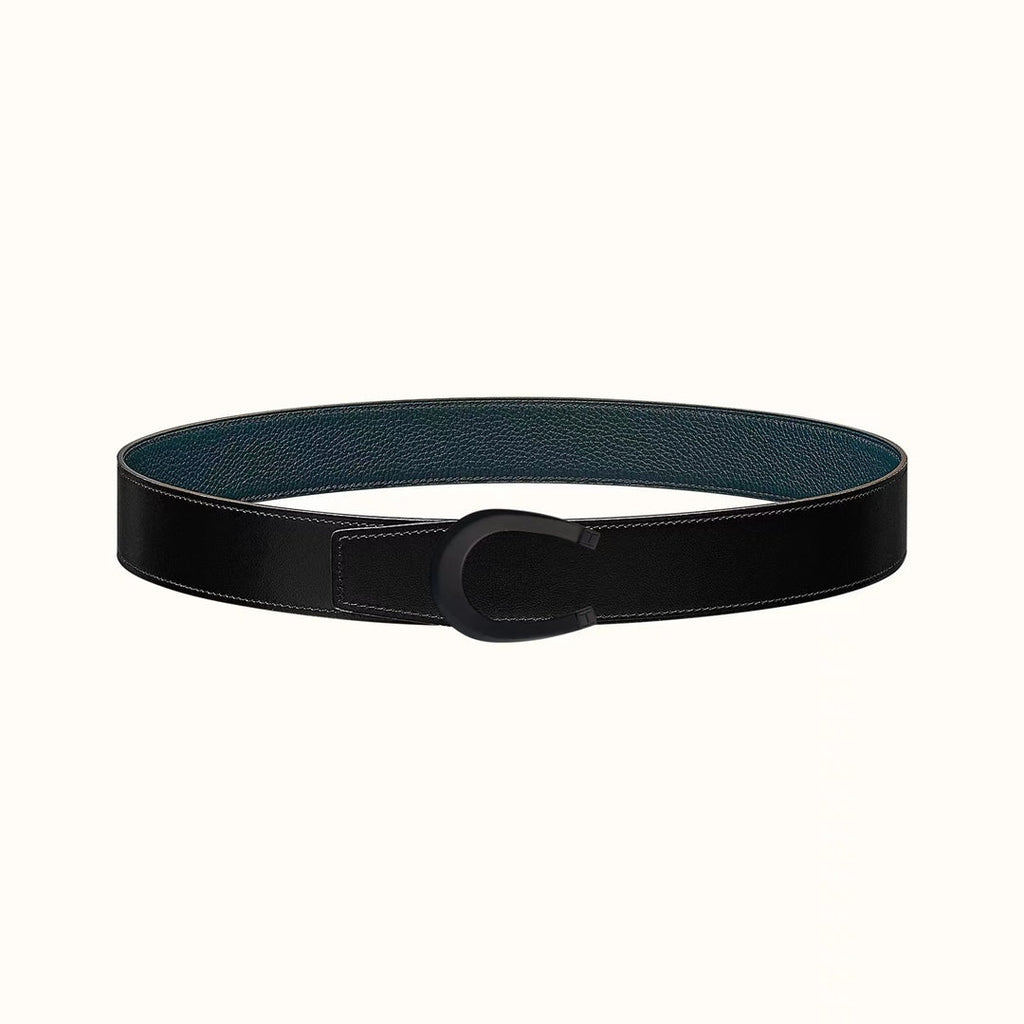 HERMES LUCK BELT BUCKLE & REVERSIBLE NAVY BLUE LEATHER STRAP 38MM BLACK HARDWARE