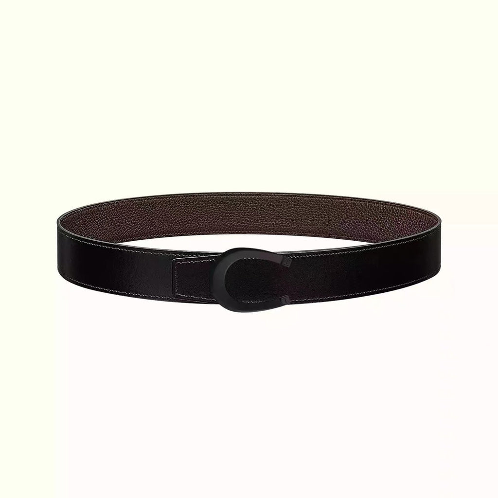 HERMES LUCK BELT BUCKLE & REVERSIBLE CHOCOLATE BROWN LEATHER STRAP 38MM BLACK HARDWARE