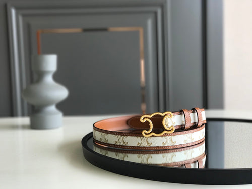 CELINE 25S BELT TRIOMPHE 25MM IN WHITE CALFSKIN AND CANVAS 559677