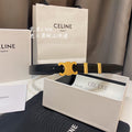 CELINE CL MEDIUM 25MM TRIOMPHE BELT IN BLACK CALFSKIN GOLD HARDWARE
