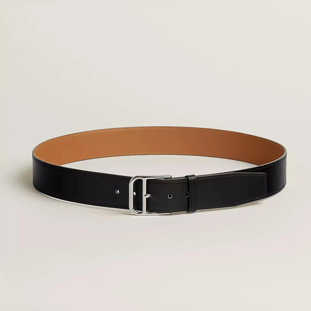 HERMES ROMAIN 35MM BELT BLACK LEATHER SILVER HARDWARE