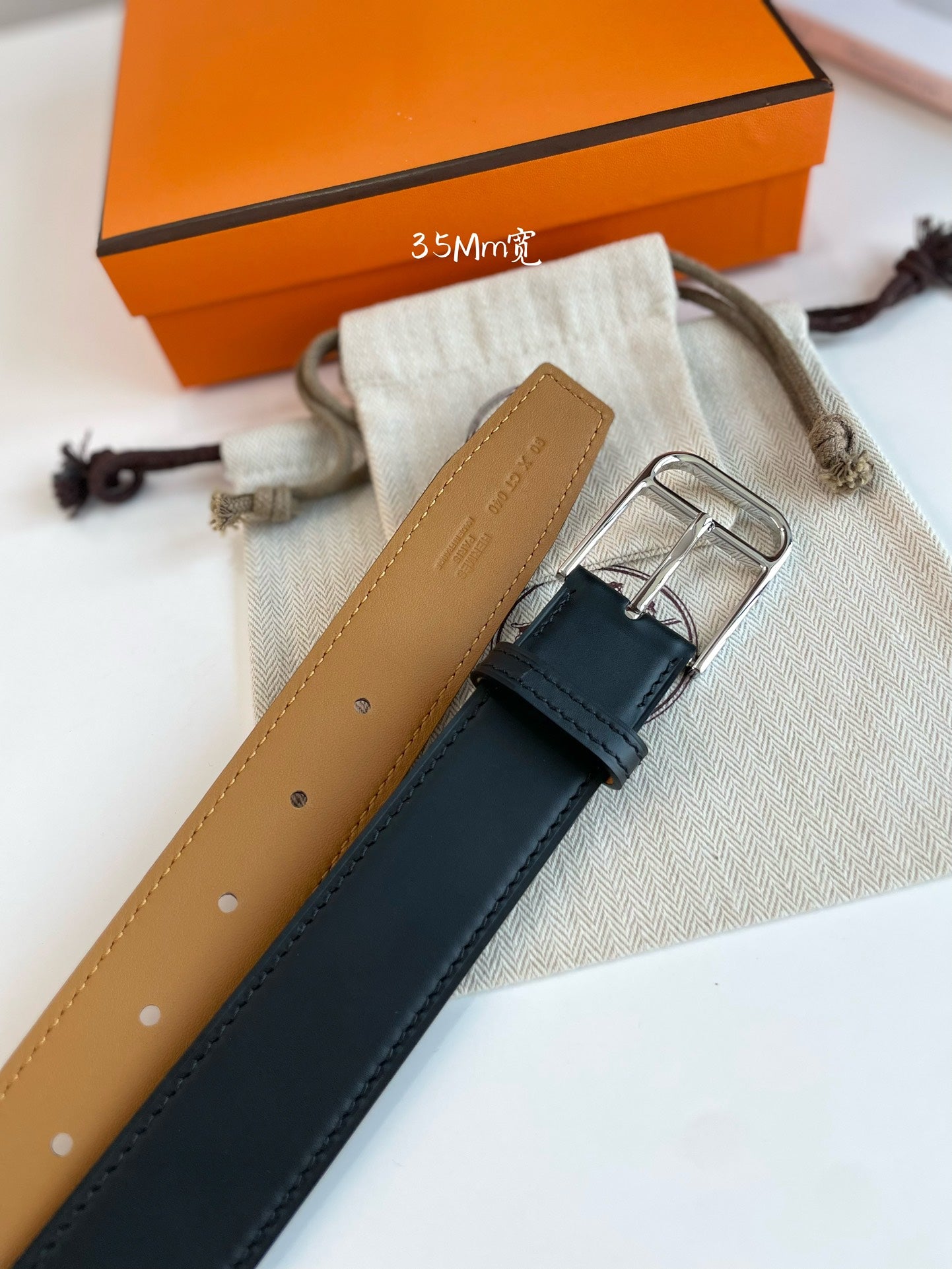 HERMES ROMAIN 35MM BELT BLACK LEATHER SILVER HARDWARE