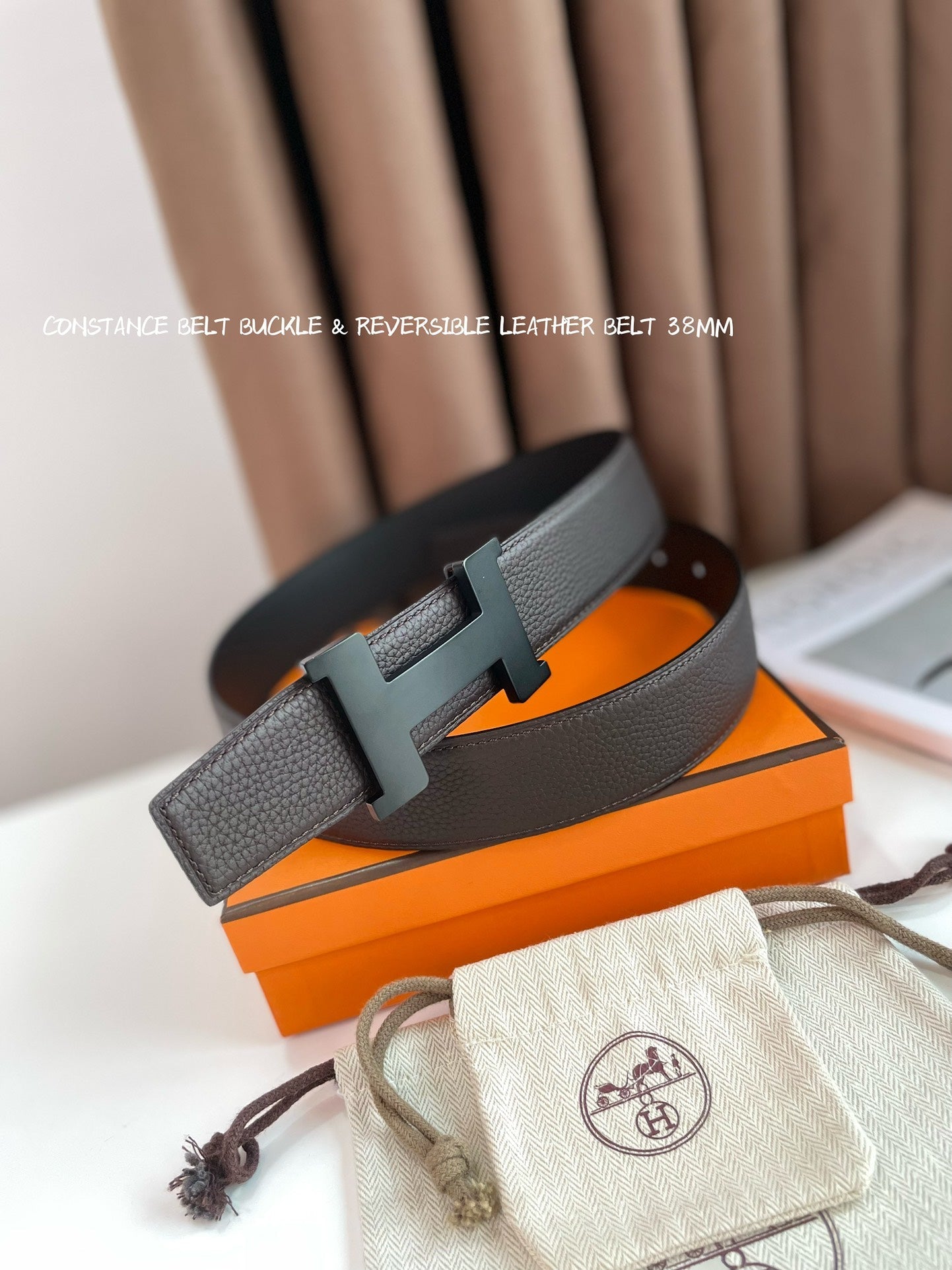 HERMES CONSTANCE BELT BUCKLE & REVERSIBLE CHOCOLATE BROWN AND BLACK LEATHER STRAP 38MM