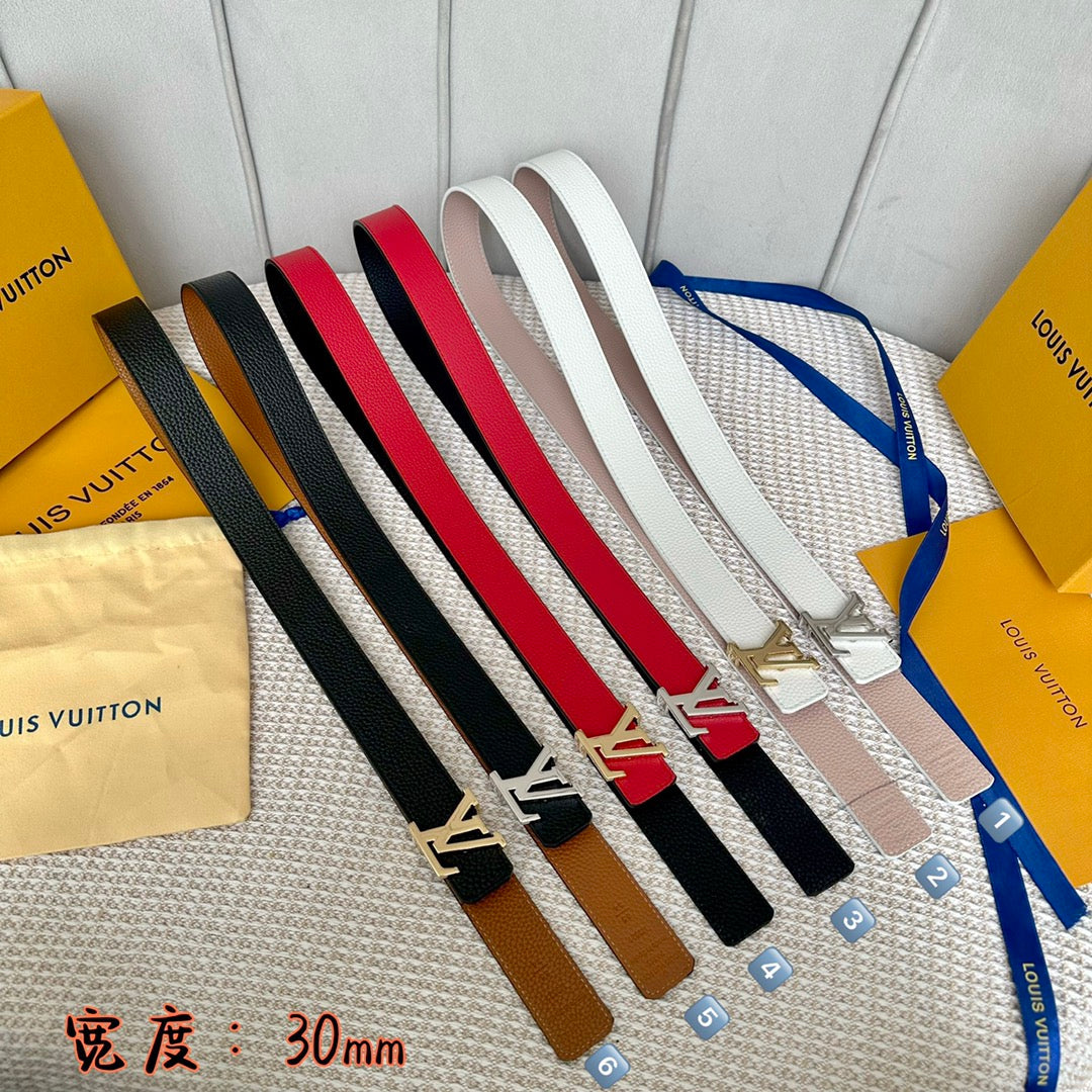 LOUIS VUITTON LV 30 MM BELTS IN BLACK AND BRONZE BROWN CALFSKIN SILVER HARDWARE