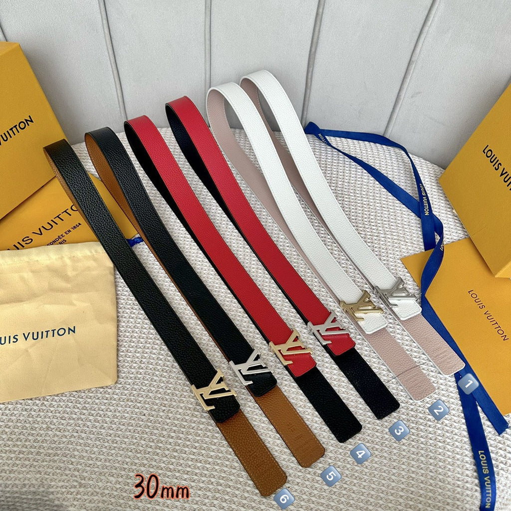 LOUIS VUITTON LV Initiales 30mm Reversible Belt Silver Buckle Red Black Leather